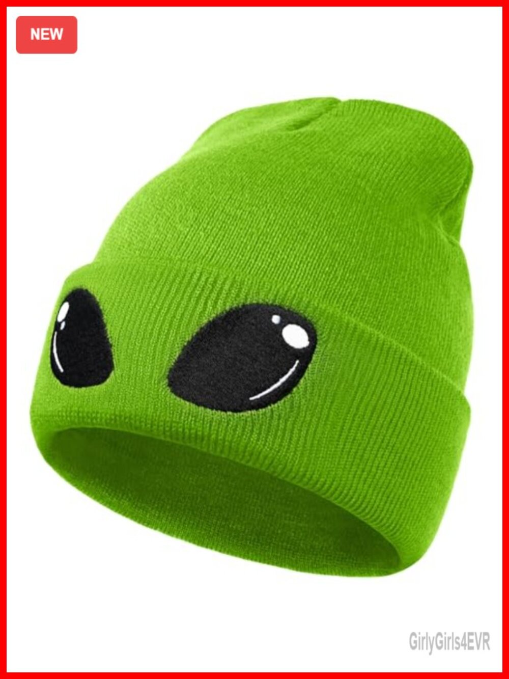 Funny Alien Beanie Hat Big Eyes Cuffed Knit Winter Cap Soft Stretchy One Size